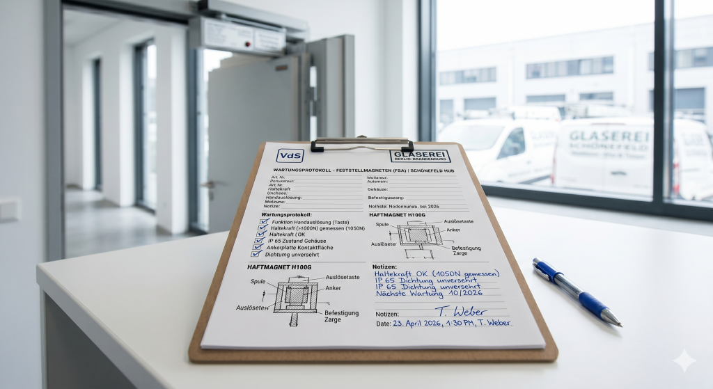 Checklisten, technische Skizzen von Feststellmagneten