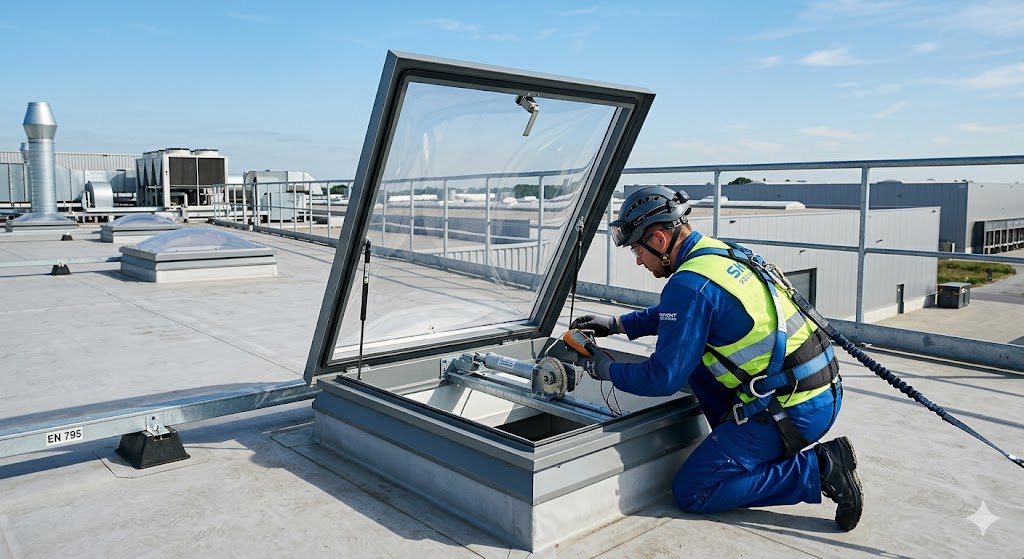 RWA-Anlagen Wartung Techniker Dach Inspektion